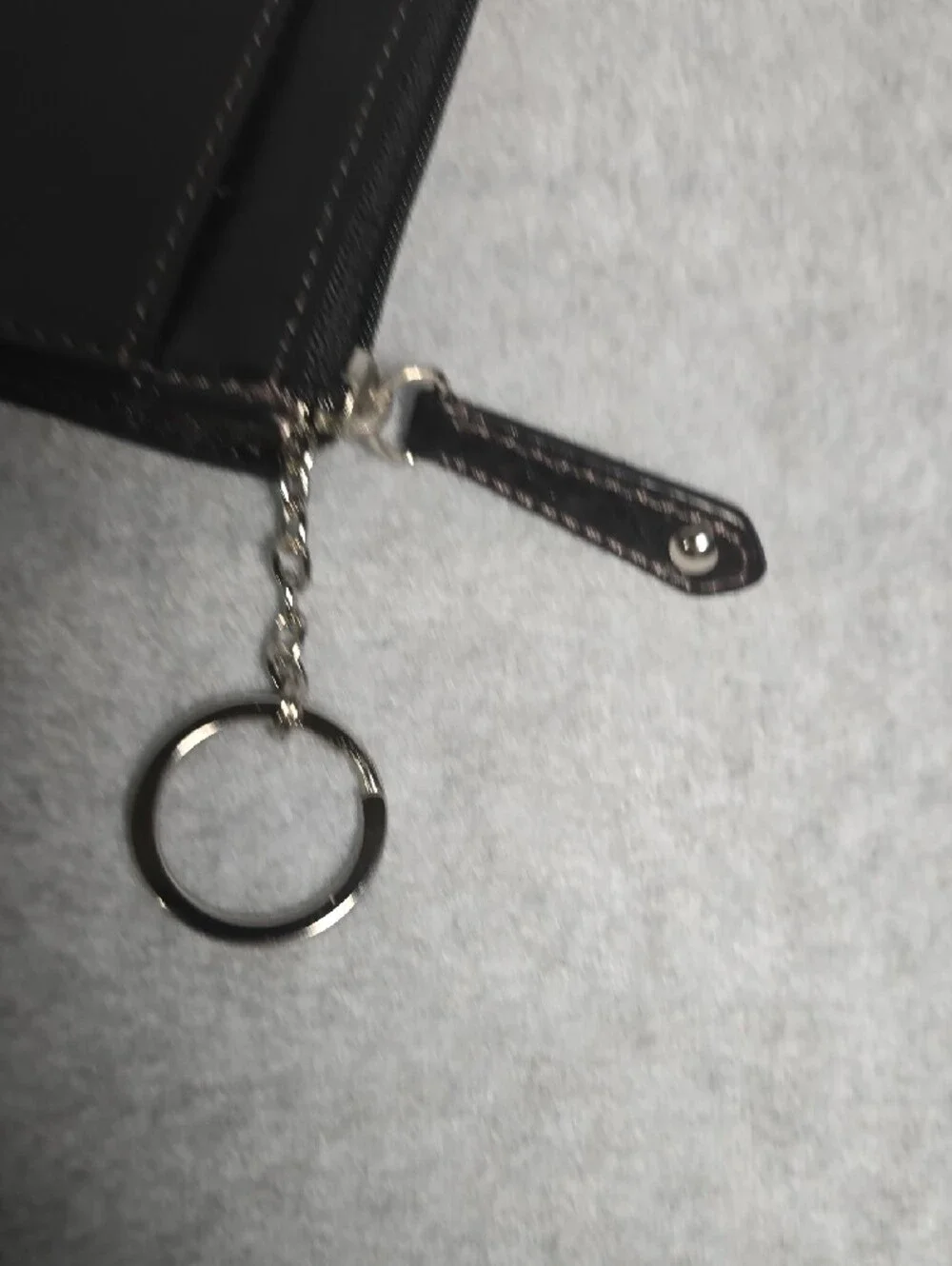 Coach Black Leather Zip Card Holder with Key Ring